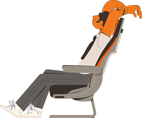 ilustração homem relaxando sentado em uma poltrona de avião