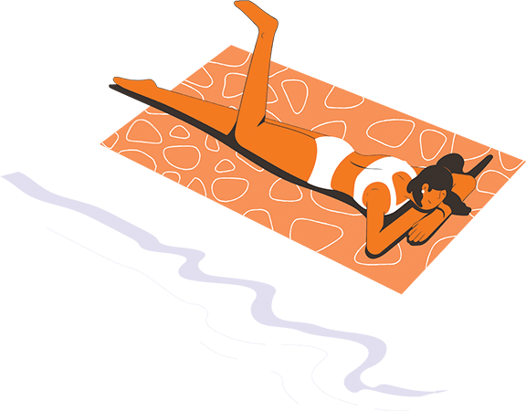 ilustração mulher tomando banho de sol deitada sobre uma toalha com logo agaxtur viagens
