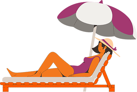 ilustração mulher deitada em uma cadeira de piscina com guarda sol