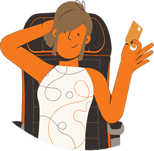 ilustraçã mulher em uma poltrona com cartão de crédito