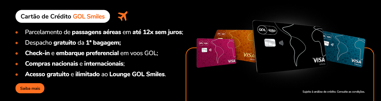 Com o Cartão de Crédito GOL Smiles, cada compra se transforma na sua próxima viagem. Confira condições.